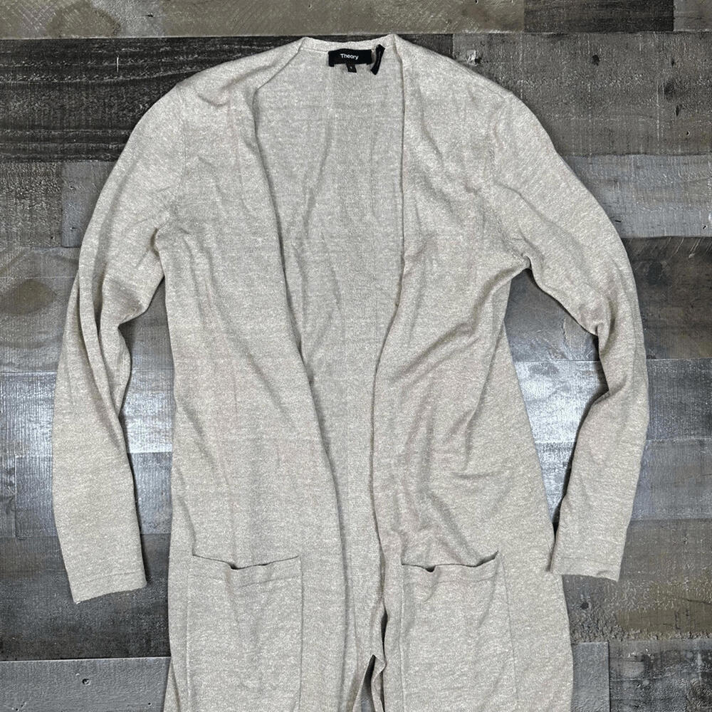 Theory Women's Size Small Gray Long Sleeve Open Front Cardigan Sweater